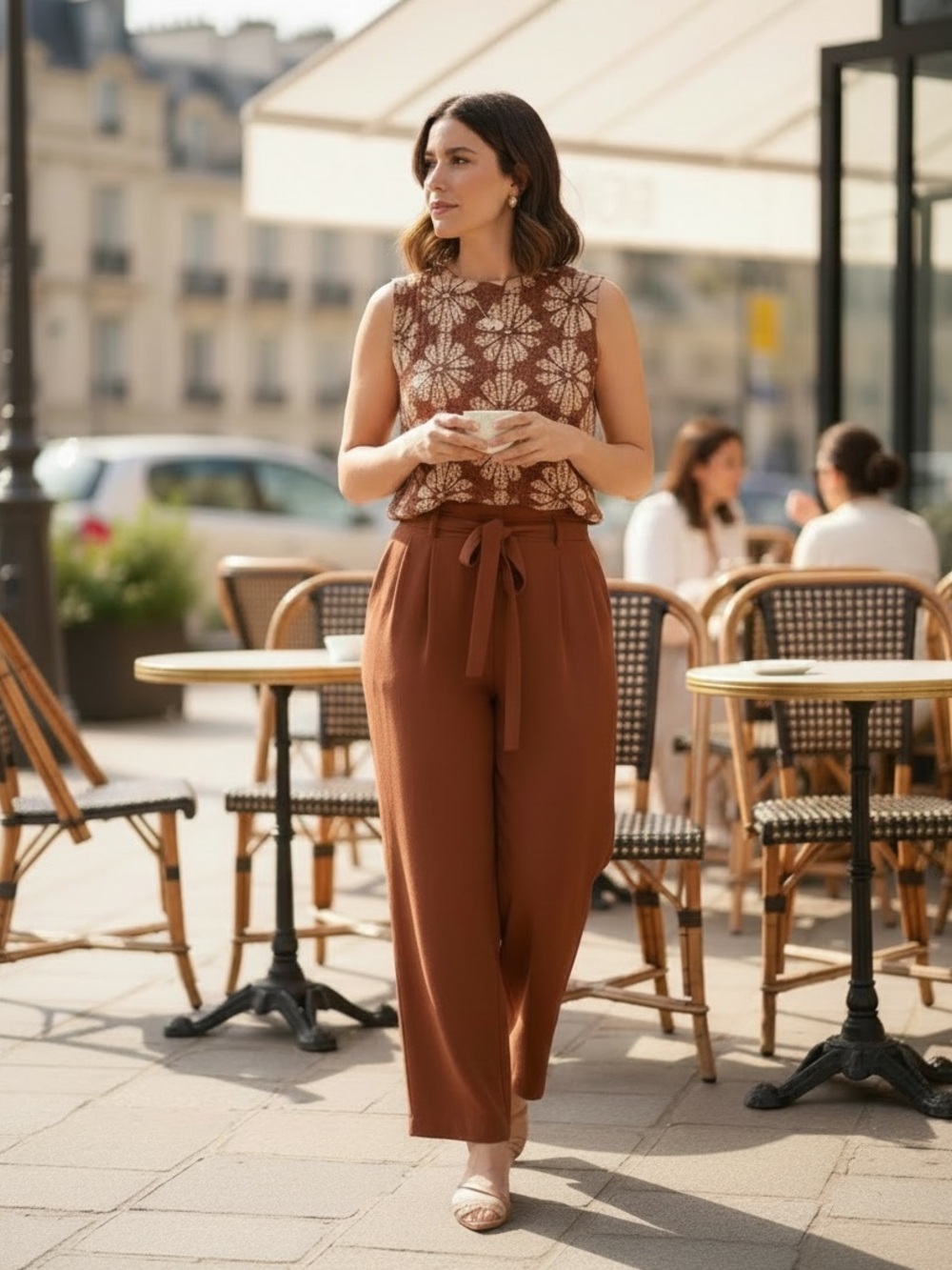 DR2 Rust Floral Lace Top & Wide Leg Pants Matching Set Size Large - Picture 2 of 8